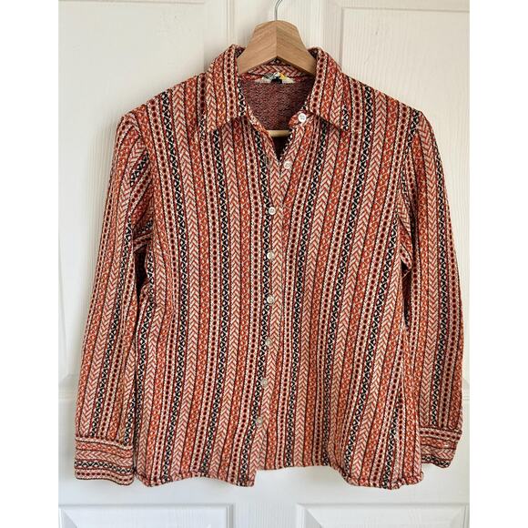 1970's Women's Dagger Collar Button Down Shirt Size Medium | 70's Blouse - Picture 2 of 6